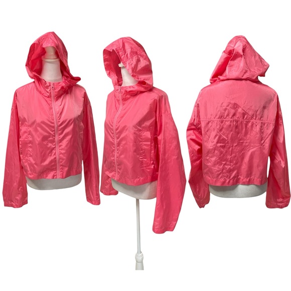 ASOS Jackets & Blazers - ASOS Pink Cropped Long Sleeve Zip Front Lightweight Windbreaker Hoodie Size 2